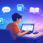 Student using multiple AI homework tools on laptop and phone